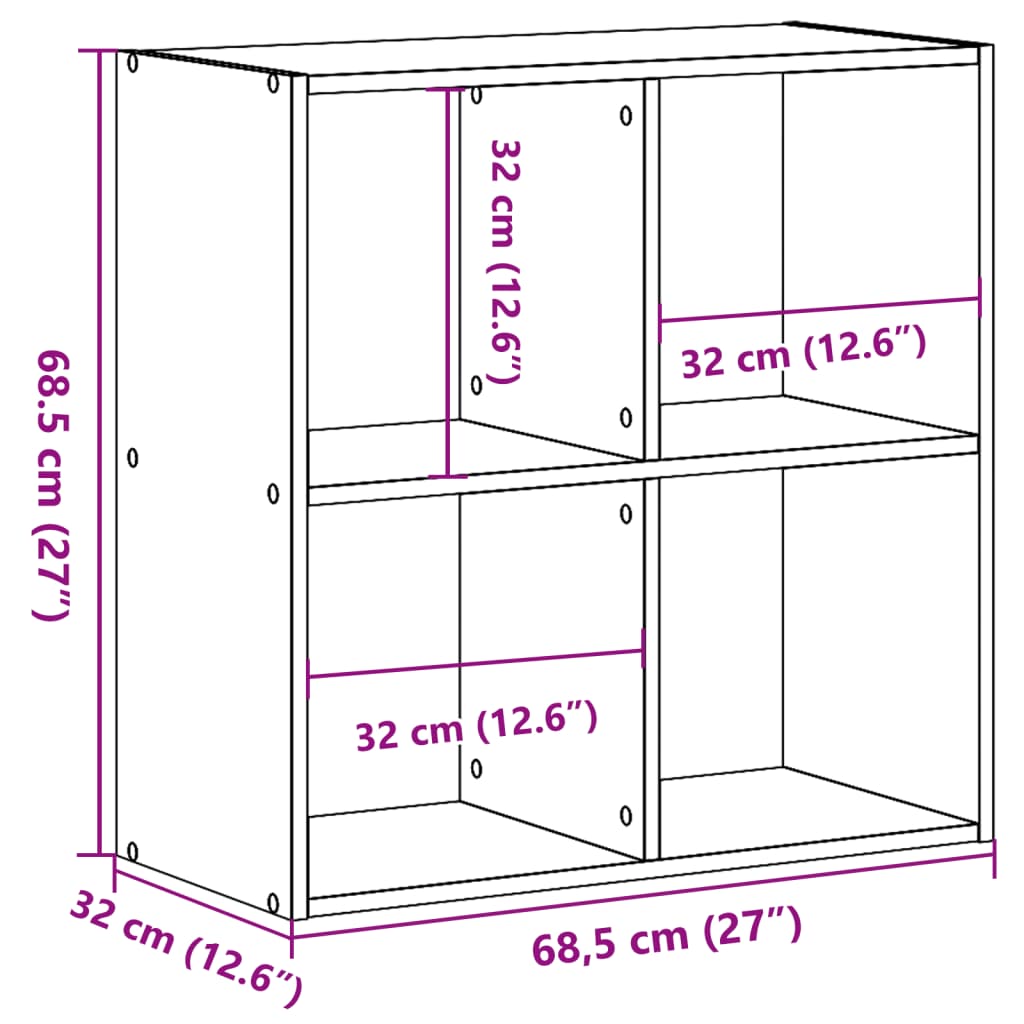 Bokhylla rökfärgad ek 68,5x32x68,5 cm konstruerat trä