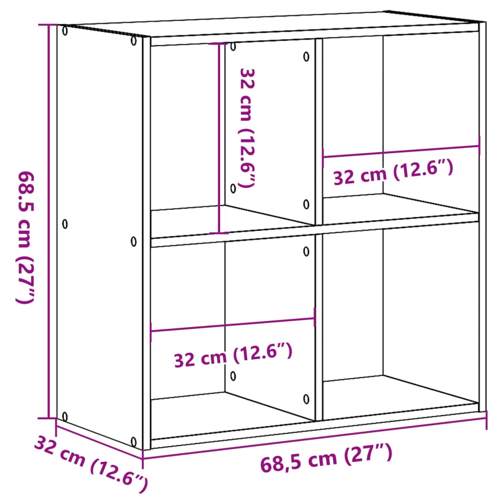 Bokhylla åldrat trä 68,5x32x68,5 cm konstruerat trä