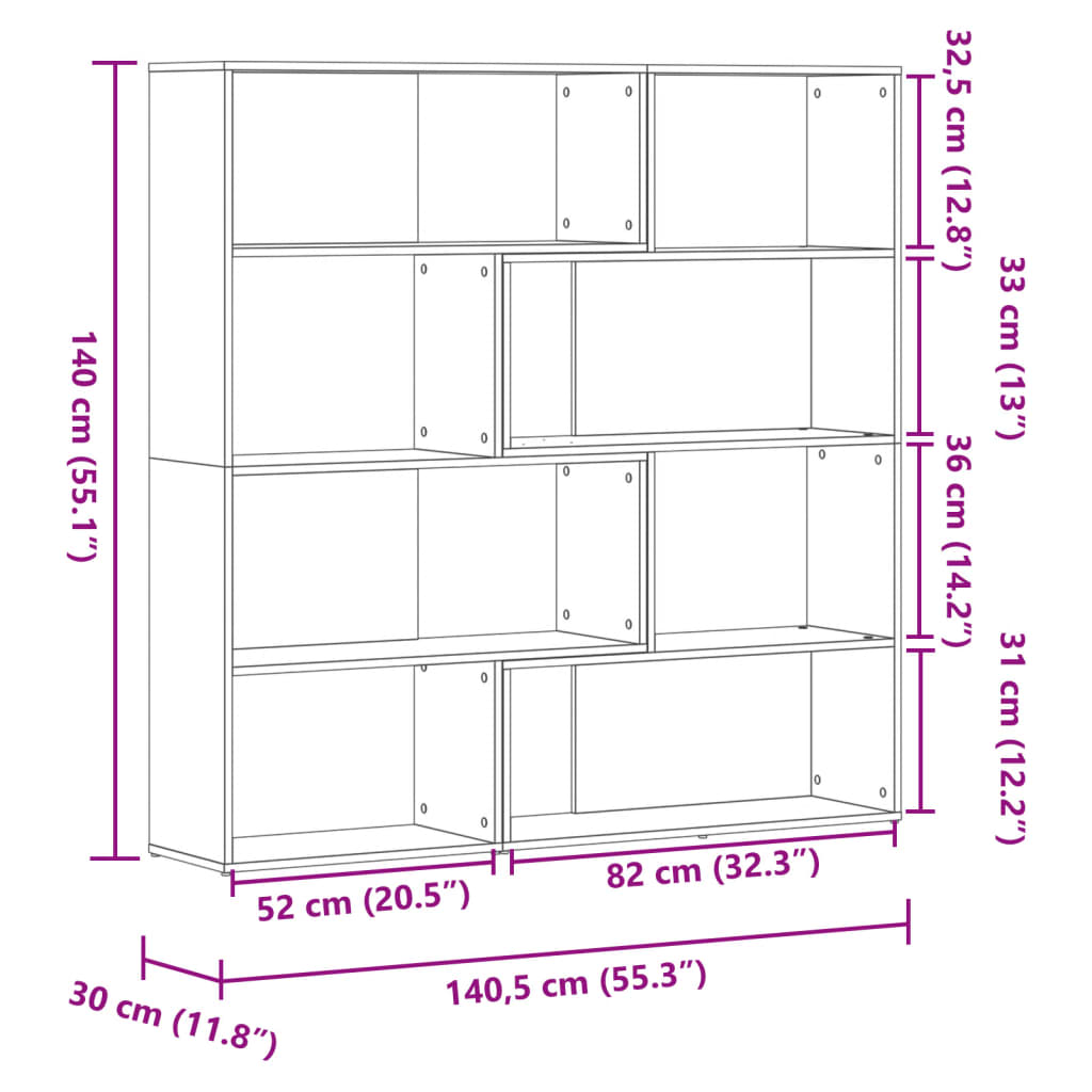 Bokhylla hörn 4 hyllplan sonoma-ek 85x85x140 cm konstruerat trä