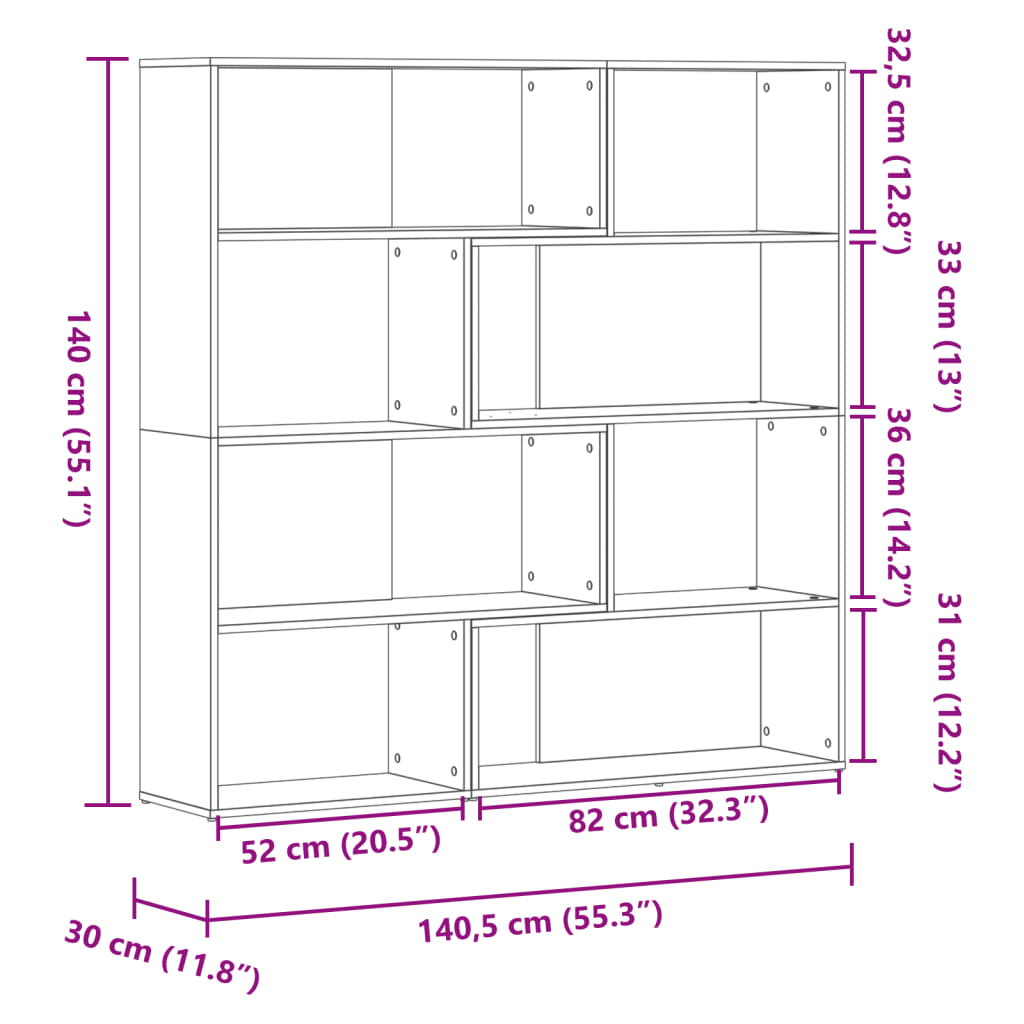 Bokhylla hörn 4 hyllplan betonggrå 85x85x140 cm konstruerat trä