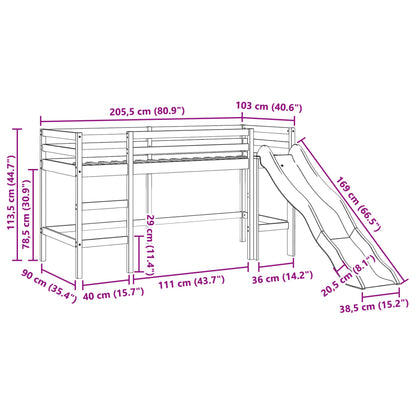 Loftsäng utan madrass vaxbrun 90x200 cm massiv furu