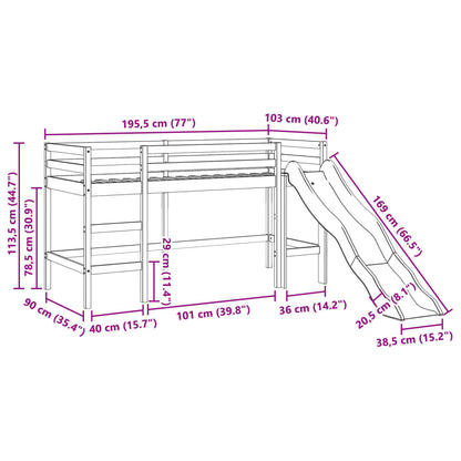 Loftsäng utan madrass 90x190 cm massiv furu