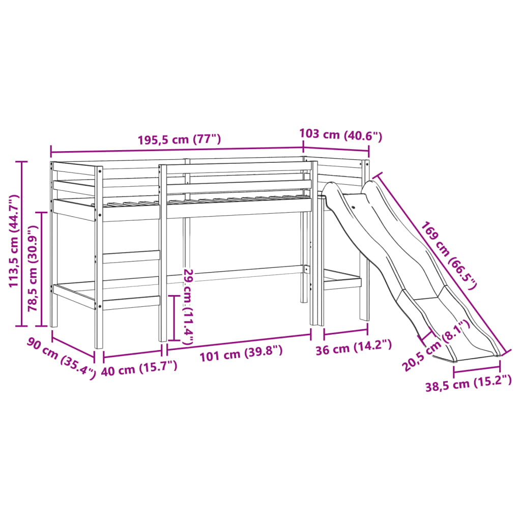 Loftsäng utan madrass vaxbrun 90x190 cm massiv furu