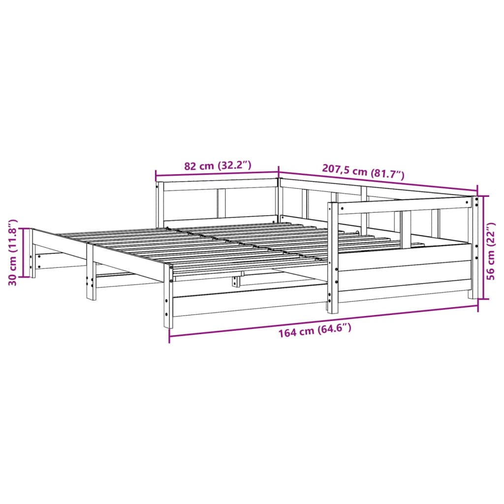 Dagbädd utan madrass vit 80x200 cm massiv furu