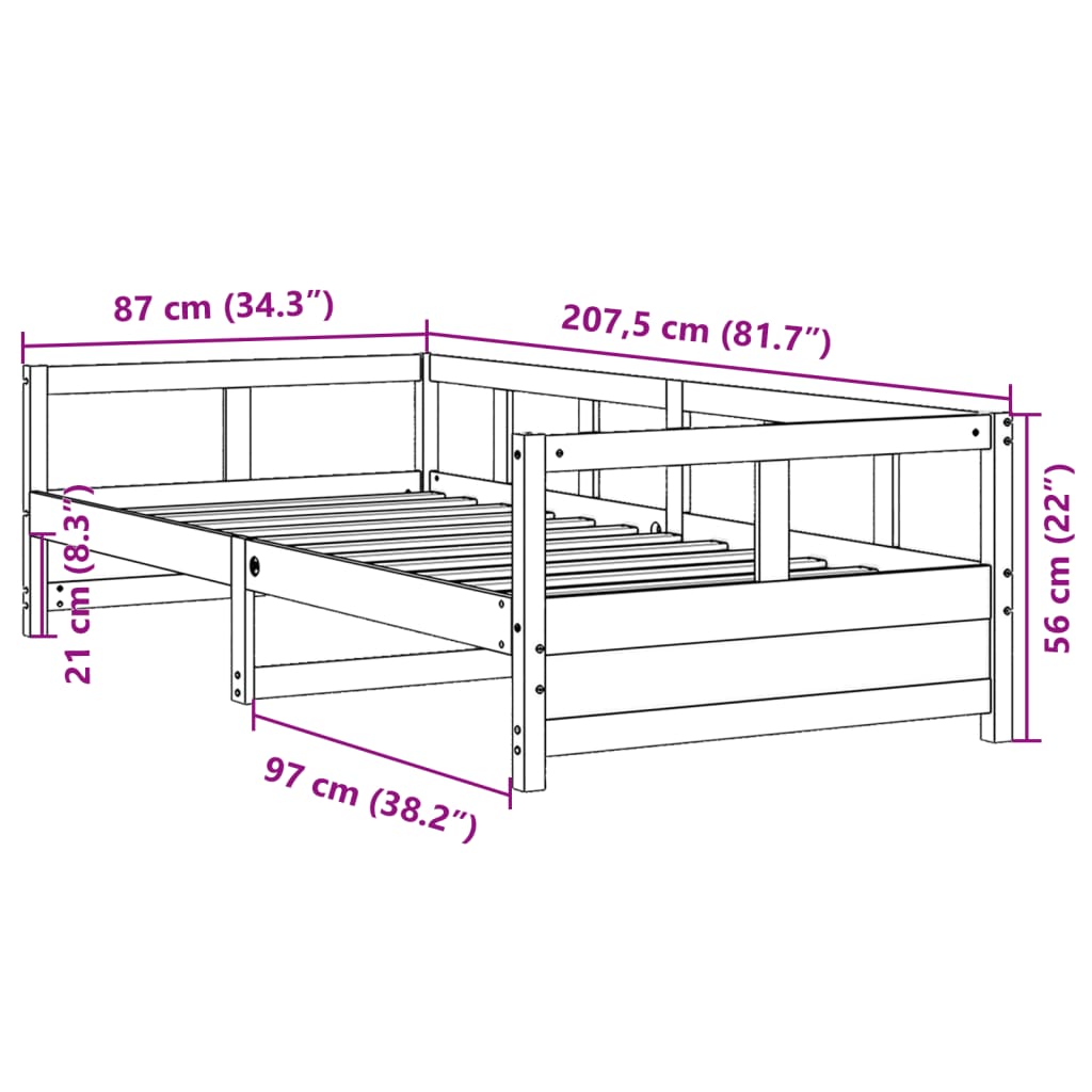 Dagbädd utan madrass vit 80x200 cm massiv furu