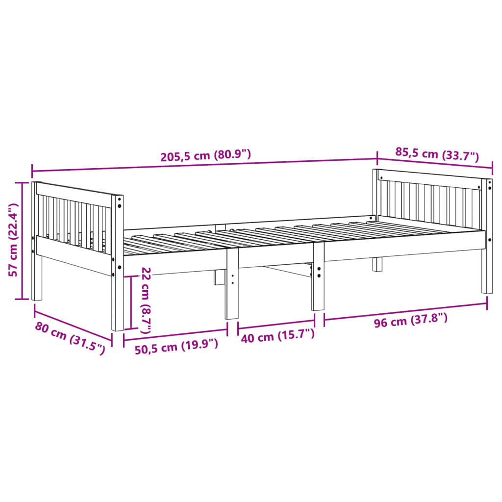 Barnsäng utan madrass vit 80x200 cm massiv furu