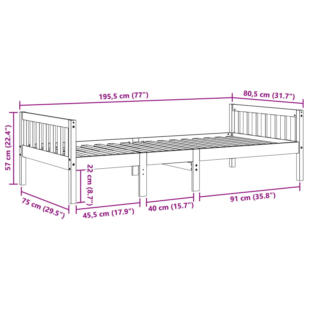 Barnsäng utan madrass vit 75x190 cm massiv furu