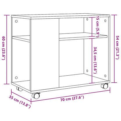 Sidobord med hjul svart 70x35x60 cm konstruerat trä