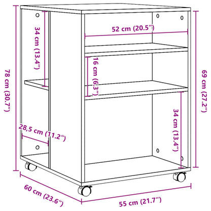 Sidobord med hjul svart 55x60x78 cm konstruerat trä