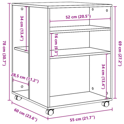 Sidobord med hjul sonoma-ek 55x60x78 cm konstruerat trä