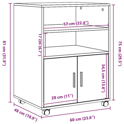 Skåp med hjul vit 60x48x81 cm konstruerat trä