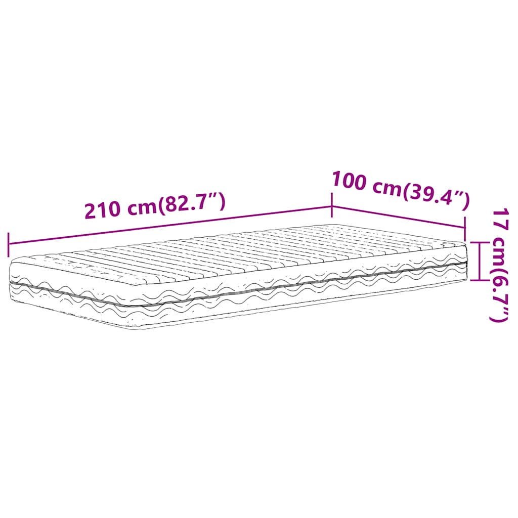 Skummadrass vit 100x210 cm hårdhet H2 H3