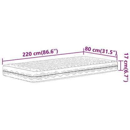 Skummadrass vit 80x220 cm hårdhet H2 H3