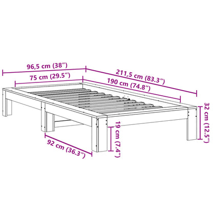 Sängram utan madrass vit 75x190 cm massiv furu