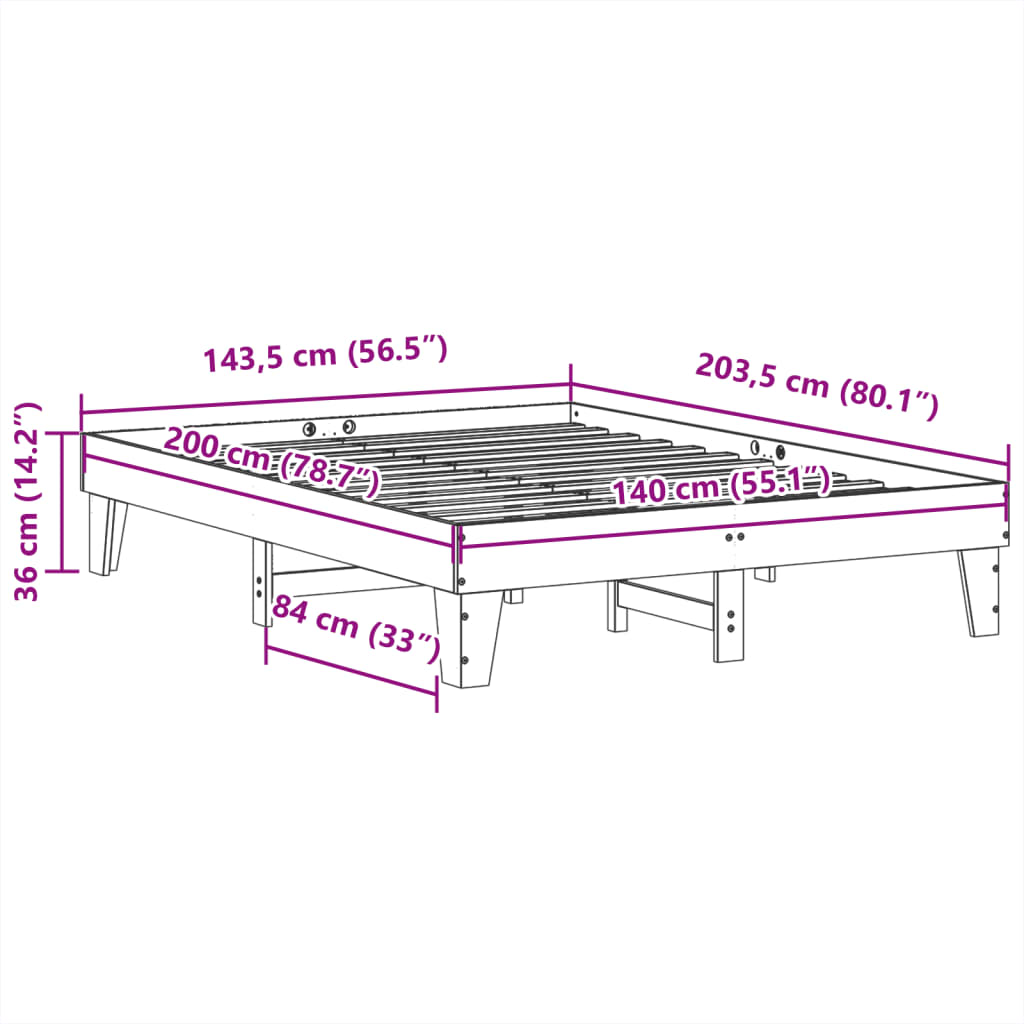 Sängram utan madrass vit 140x200 cm massiv furu