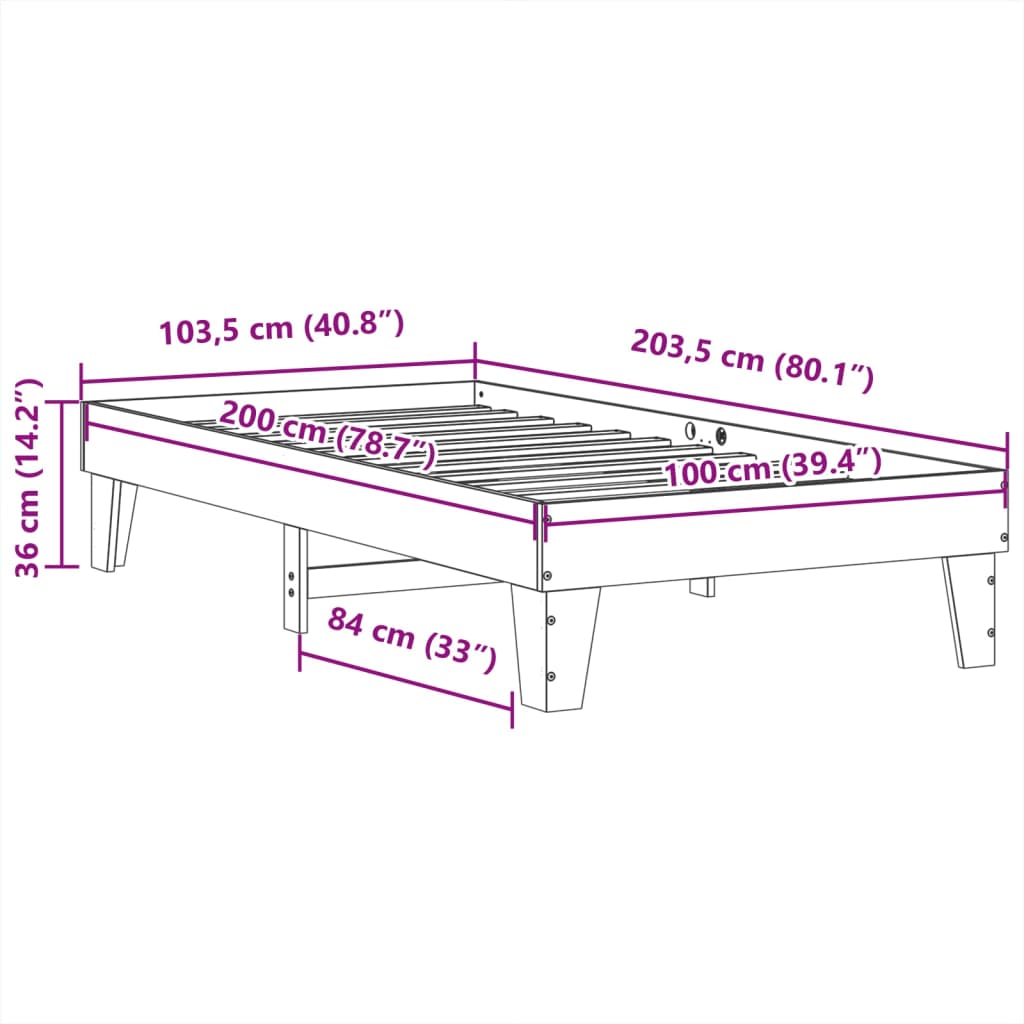 Sängram utan madrass vaxbrun 100x200 cm massiv furu