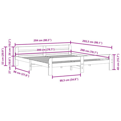 Sängram utan madrass 200x200 cm massiv furu