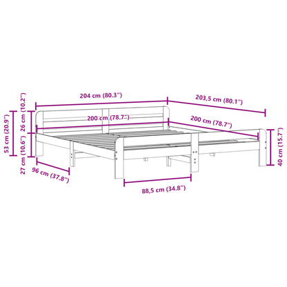 Sängram utan madrass vaxbrun 200x200 cm massiv furu