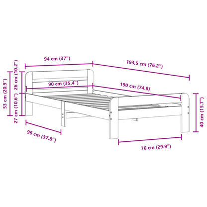 Sängram utan madrass vit 90x190 cm massiv furu