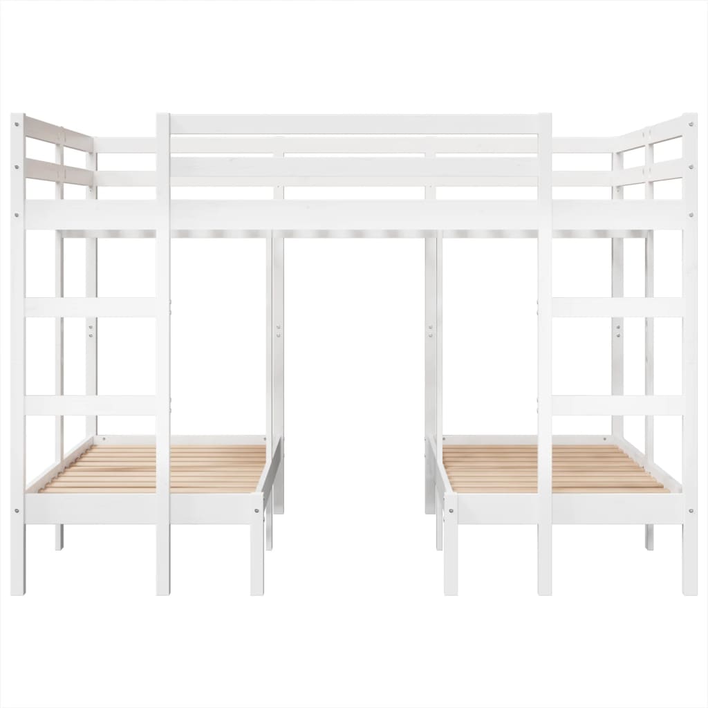 Våningssäng 3 platser vit 140x200/70x140 cm massiv furu