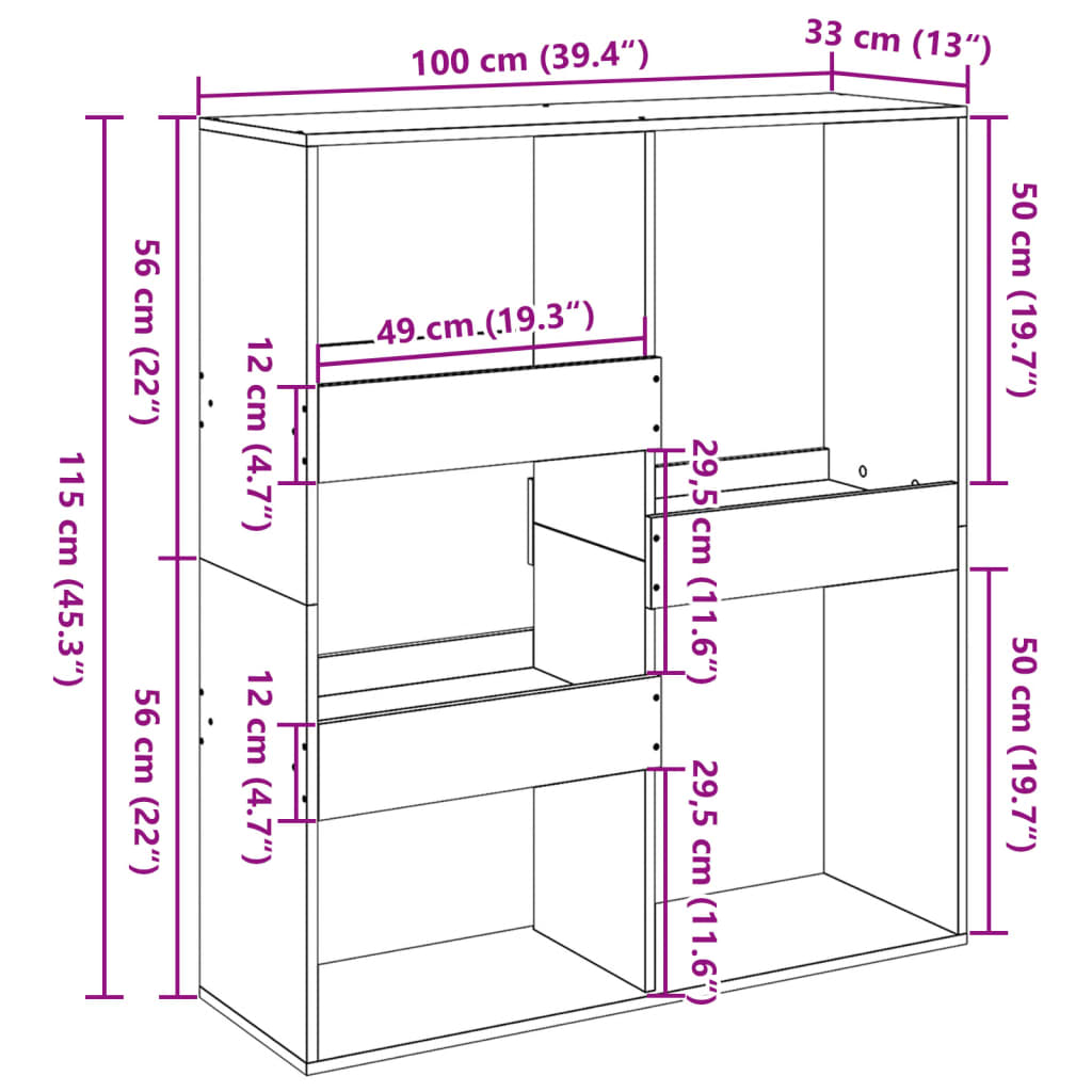 Bokhylla/rumsavdelare vit 100x33x115 cm