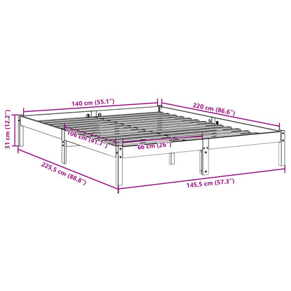 Sängram utan madrass extra lång vit 140x220 cm massiv furu