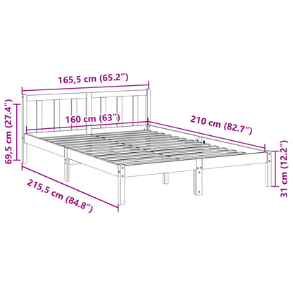 Sängram utan madrass extra lång 160x210 cm massiv furu