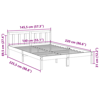 Sängram utan madrass extra lång vit 140x220 cm massiv furu