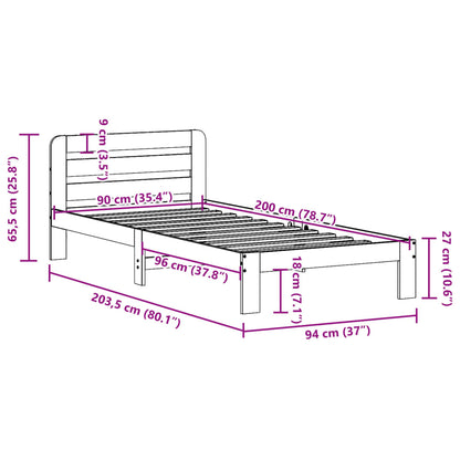 Sängram utan madrass vit 90x200 cm massiv furu