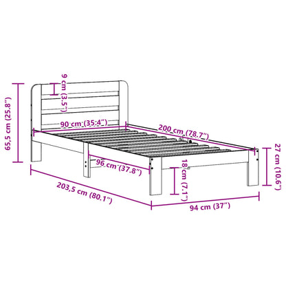 Sängram utan madrass vaxad brun 90x200 cm massiv furu