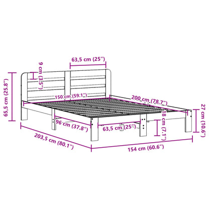 Sängram utan madrass vit 150x200 cm massiv furu