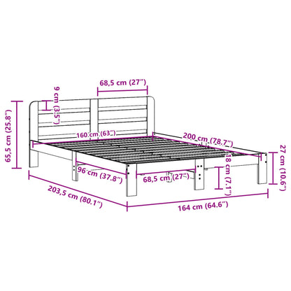 Sängram utan madrass vit 160x200 cm massiv furu