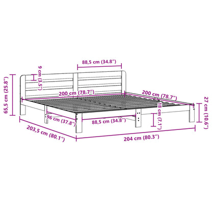 Sängram utan madrass 200x200 cm massiv furu