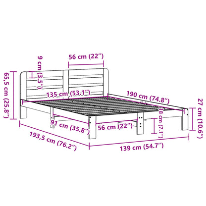 Sängram utan madrass vaxbrun 135x190 cm massiv furu