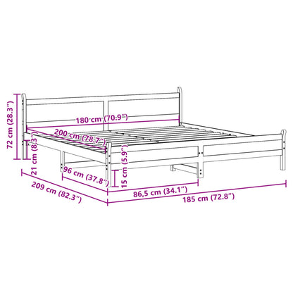 Sängram utan madrass vit 180x200 cm massiv furu