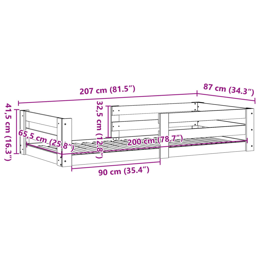 Sängram utan madrass vaxbrun 80x200 cm massiv furu