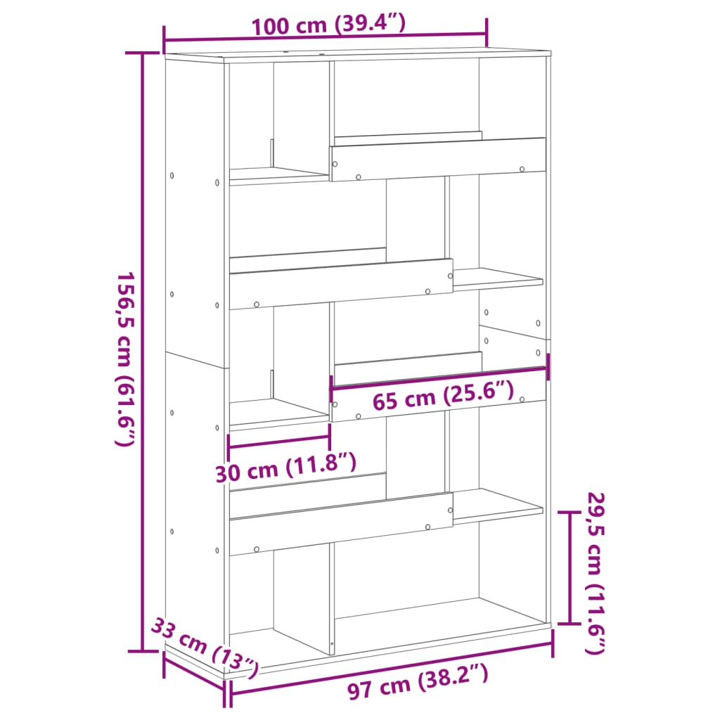 Bokhylla vit 100x33x156,5 cm konstruerat trä