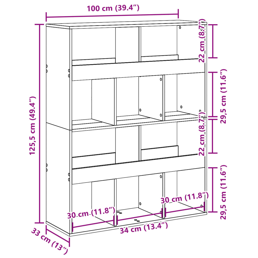 Bokhylla vit 100x33x125,5 cm konstruerat trä