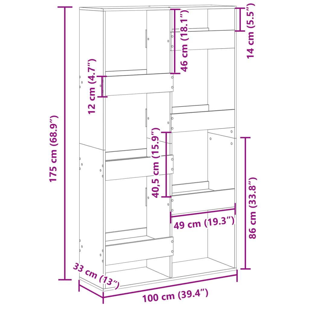 Bokhylla vit 100x33x175 cm konstruerat trä