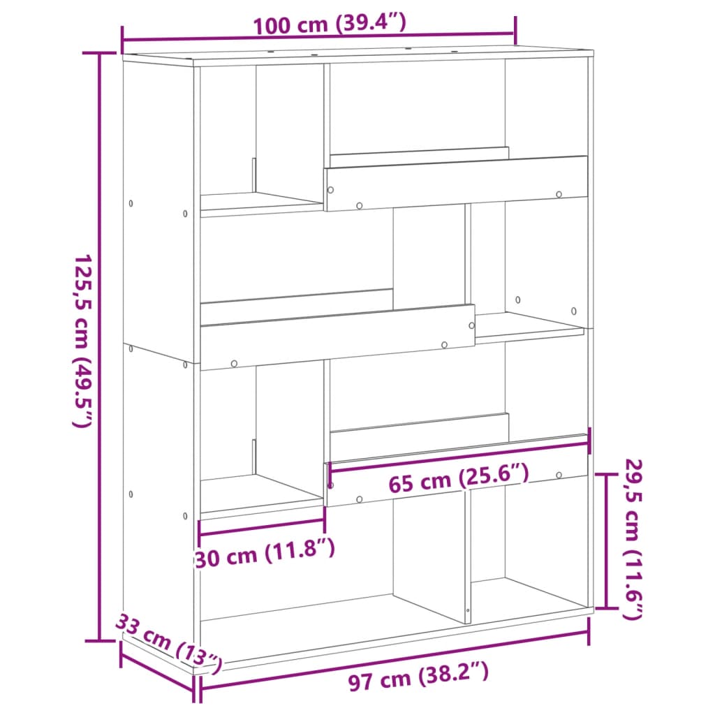 Rumsavdelare sonoma-ek 100x33x125,5 cm konstruerat trä