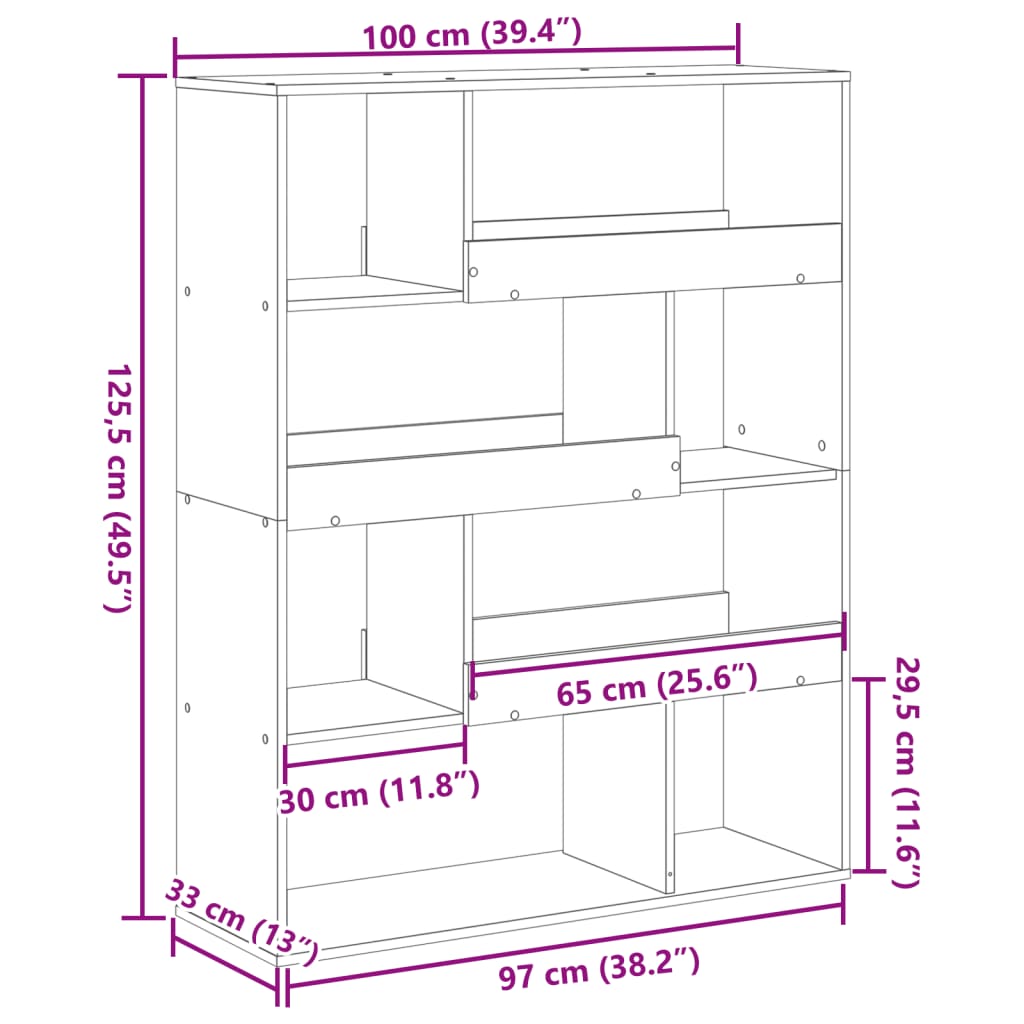 Rumsavdelare betonggrå 100x33x125,5 cm konstruerat trä