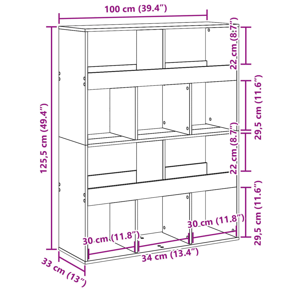 Rumsavdelare sonoma-ek 100x33x125,5 cm konstruerat trä