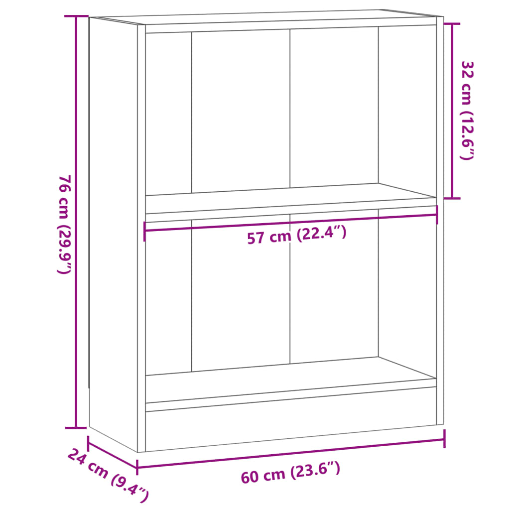 Bokhylla åldrat trä 60x24x76 cm konstruerat trä