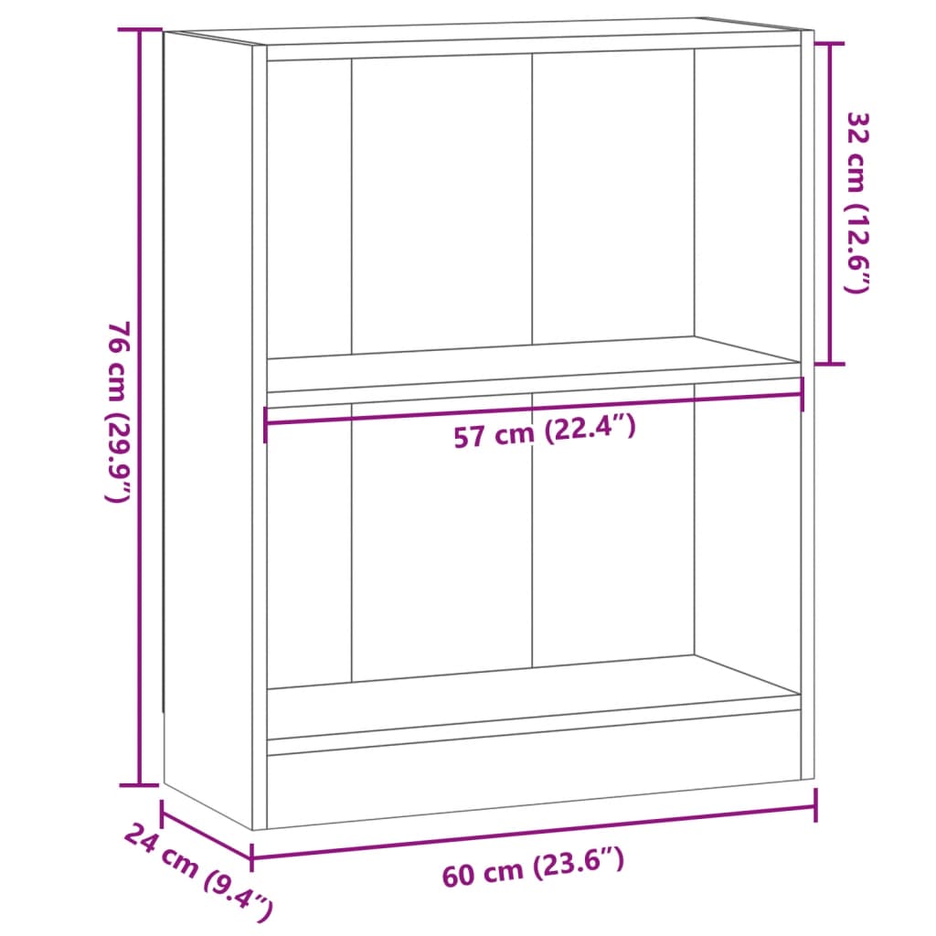 Bokhylla ek 60x24x76 cm konstruerat trä