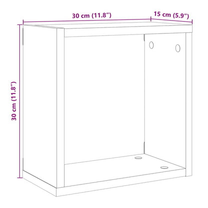 Vägghylla kubformad 4 st åldrat trä 30x15x30 cm konstruerat trä