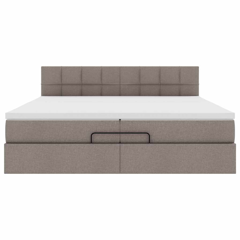 Ottoman sängram med madrass taupe 200x200 cm tyg