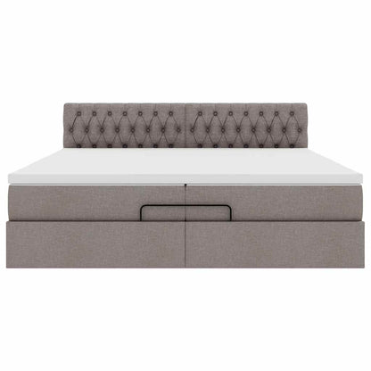 Ottoman sängram med madrass taupe 200x200 cm tyg