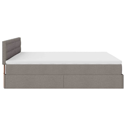 Ottoman sängram med madrass taupe 200x200 cm tyg