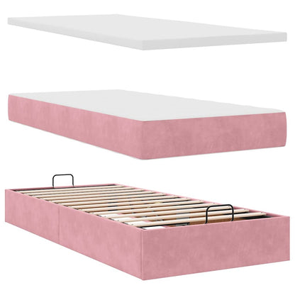 Ottoman sängram med madrass rosa 100x200 cm sammet