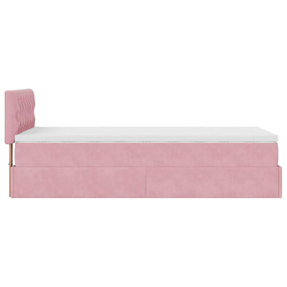 Ottoman sängram med madrass rosa 100x200 cm sammet